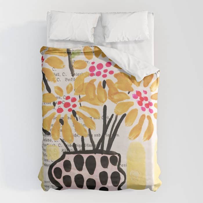 Gouache 2, Still Life: Flowers In A Vase With Striped Wallpaper Duvet Cover