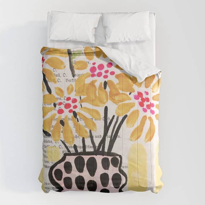 Gouache 2, Still Life: Flowers In A Vase With Striped Wallpaper Comforter