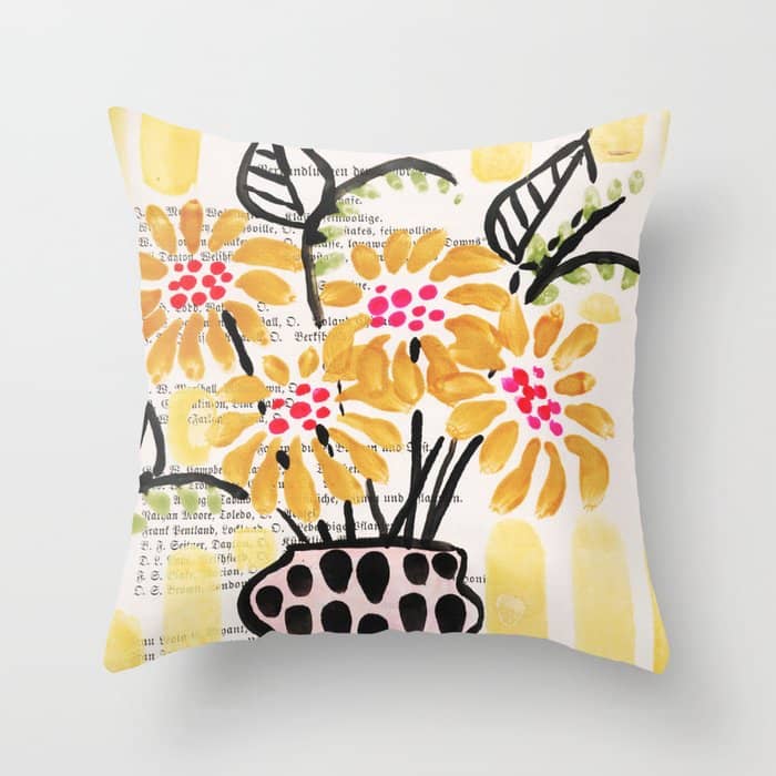 Gouache 2, Still Life: Flowers In A Vase With Striped Wallpaper Throw Pillow