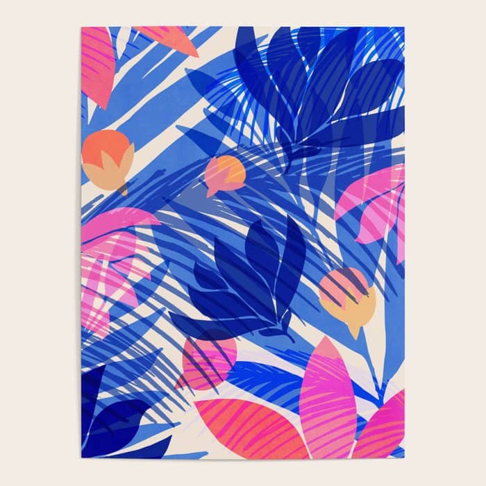 Breezy Tropics Blue Floral Design Poster
