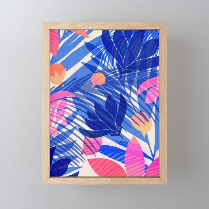 Breezy Tropics Blue Floral Design Mini Art Print