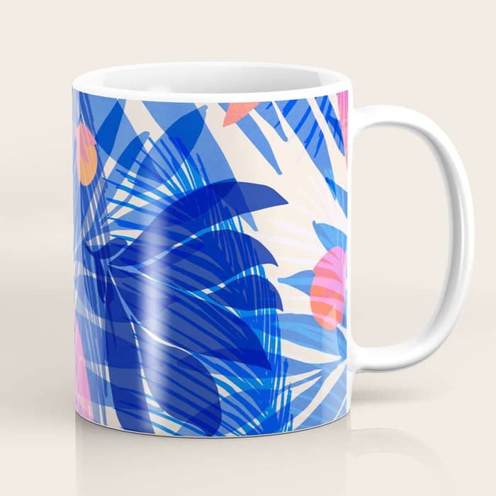 Breezy Tropics Blue Floral Design Coffee Mug