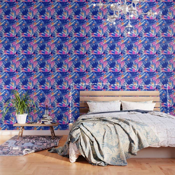 Breezy Tropics Blue Floral Design Wallpaper