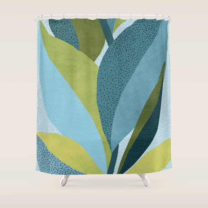 Abstract Maximal Flora In French Blue And Olive Shower Curtain