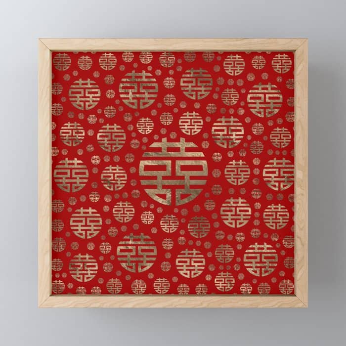 Double Happiness Symbol Pattern - Gold On Red Mini Art Print