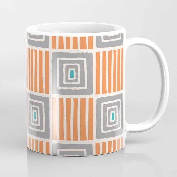 Retro Mid Century Modern Check Pattern 732 Turquoise Orange And Gray Coffee Mug