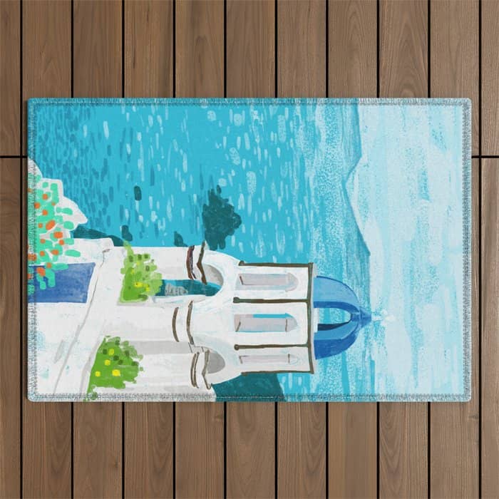 Greek Landscape #Painting #Travel #Greece Outdoor Rug