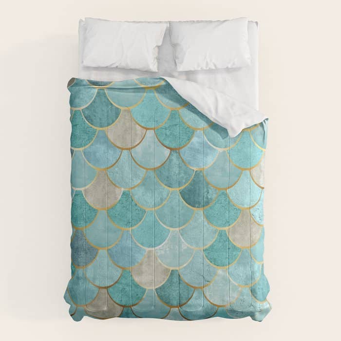 Moroccan Mermaid Fish Scale Pattern, Aqua,Teal Comforter