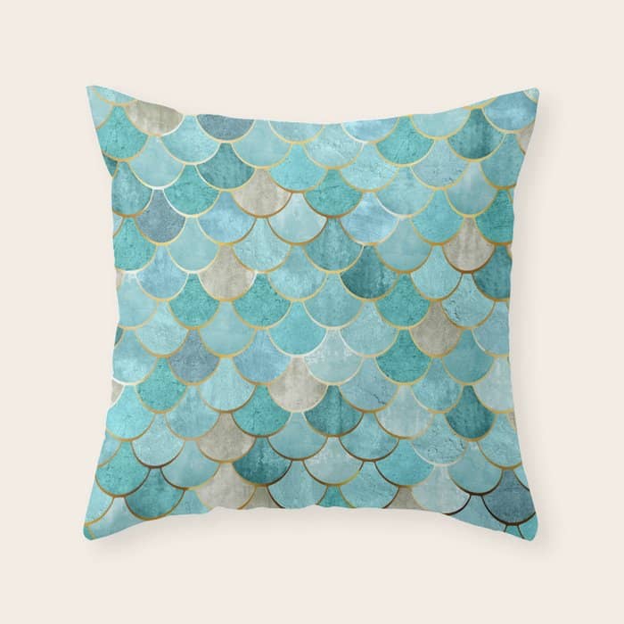 Moroccan Mermaid Fish Scale Pattern, Aqua,Teal Throw Pillow