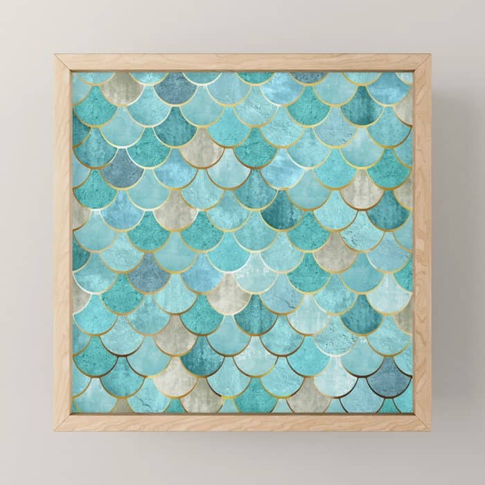 Moroccan Mermaid Fish Scale Pattern, Aqua,Teal Mini Art Print