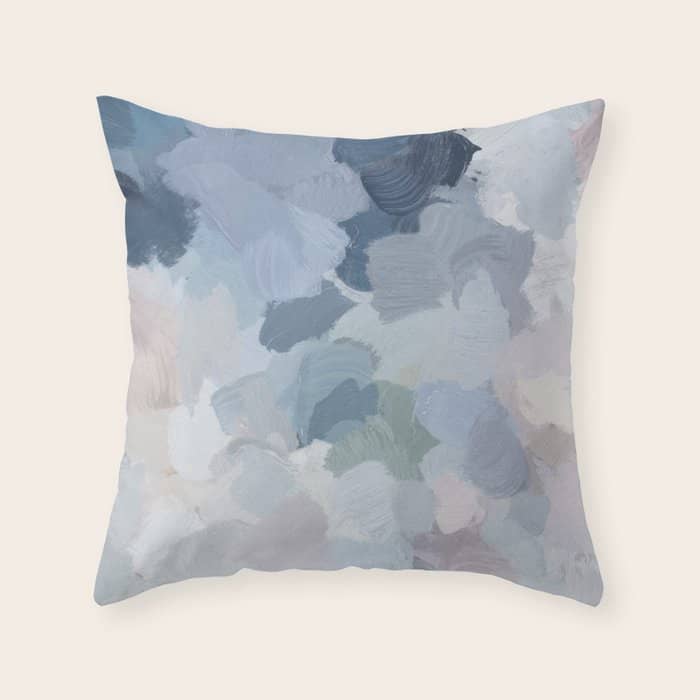 Final Flourishing - Navy Indigo Gray Blue Blush Pink Lavender Abstract Floral Spring Wall Art Throw Pillow