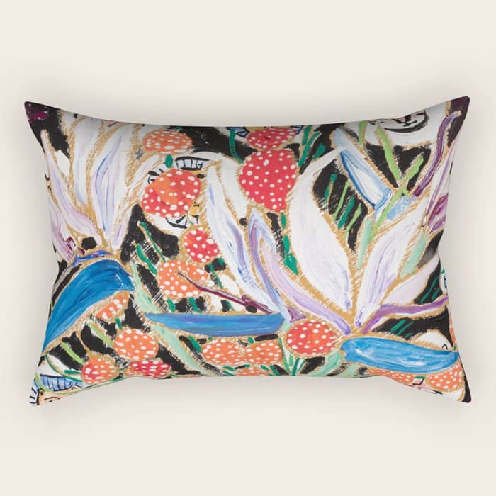 Lions And Tigers Dark Floral Still Life Painting Rectangular Pillow