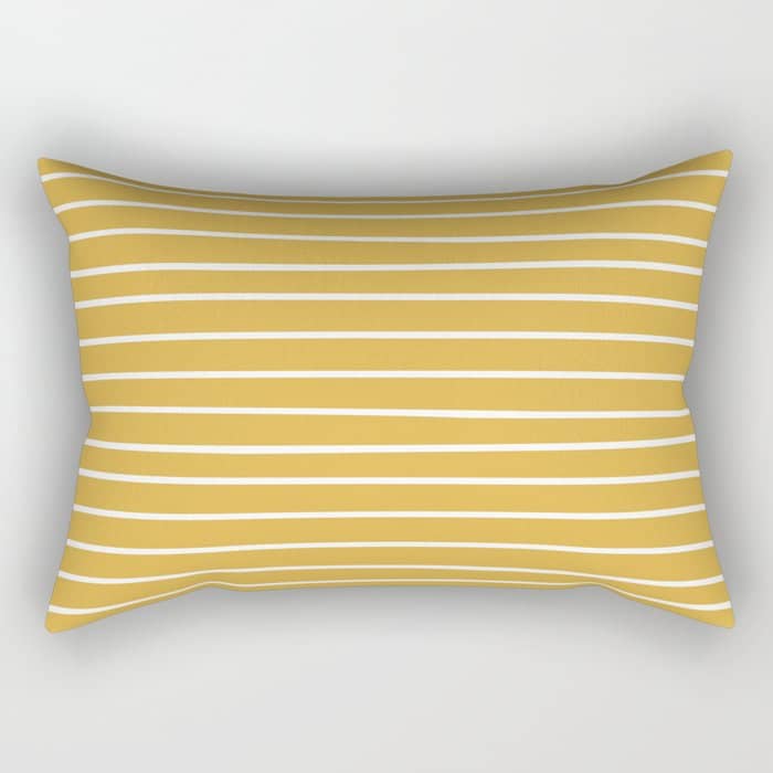 Colorful Stripes, Mustard Yellow And White, Abstract Art Rectangular Pillow