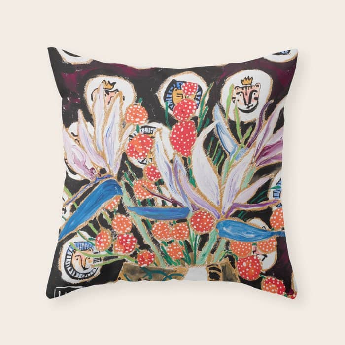 Lions And Tigers Dark Floral Still Life Painting Throw Pillow