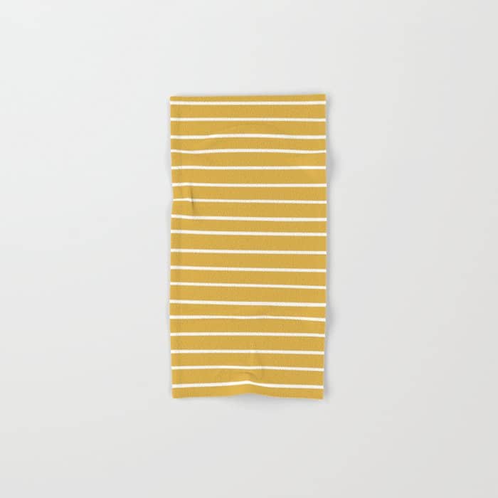 Colorful Stripes, Mustard Yellow And White, Abstract Art Bath Towel