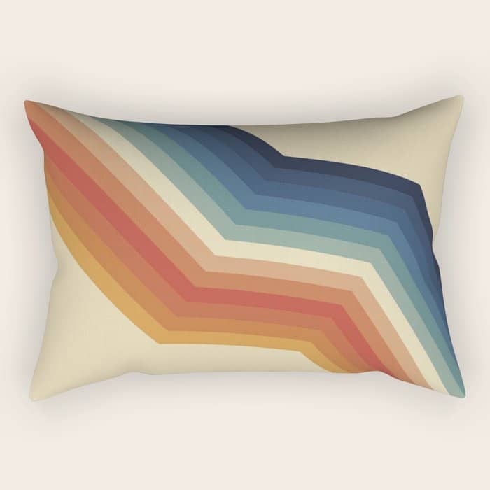 Funky Colorful 70s Rainbow Striped Zig Zag Pattern Blue Orange Hues Rectangular Pillow