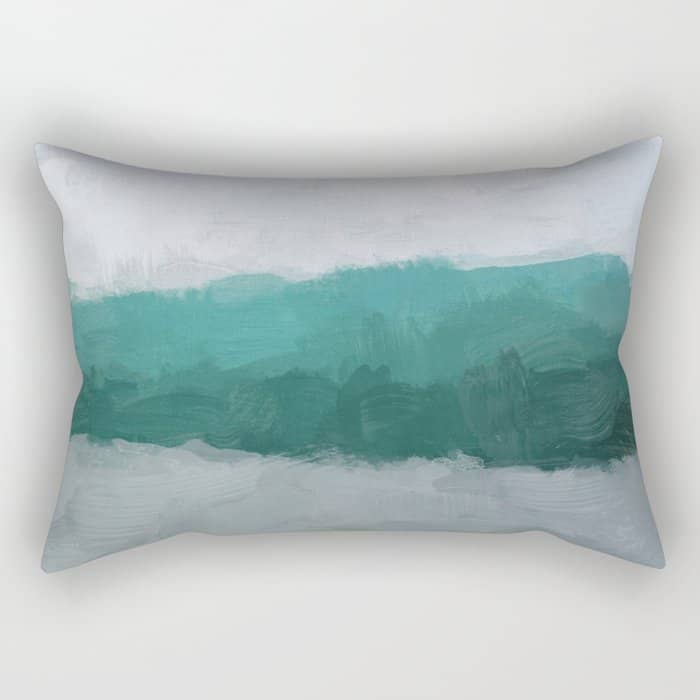 Surfs Up - Aqua Teal Turquoise Sky Blue White Gray Abstract Painting Art Water Ocean Waves Rectangular Pillow