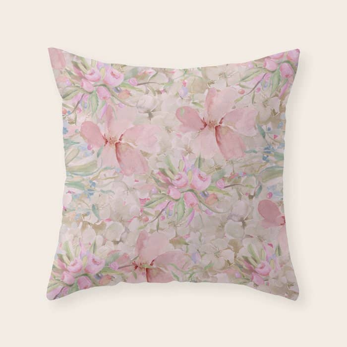 Modern Pastel Pink Watercolor Chic Floral Throw Pillow