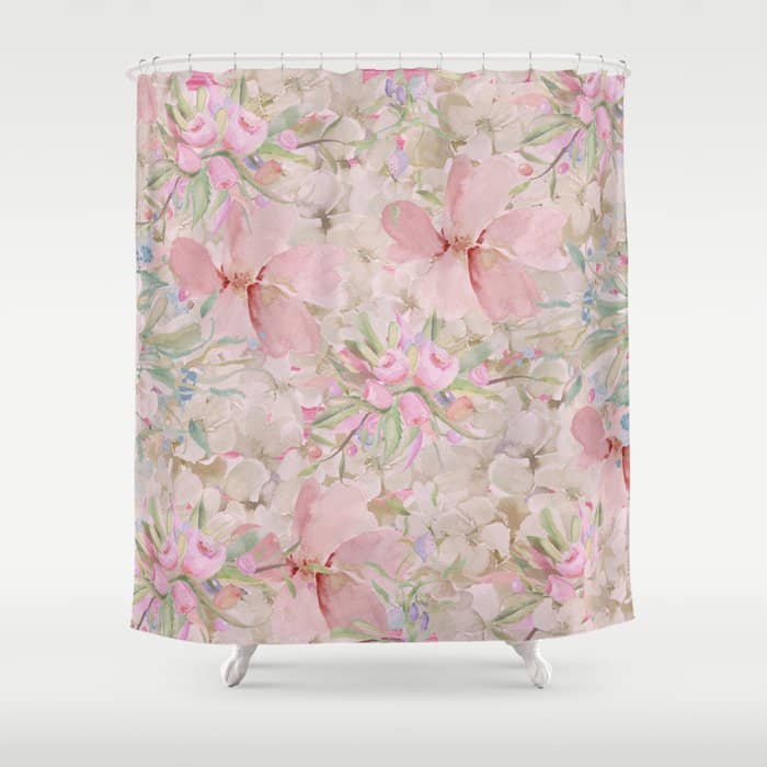 Modern Pastel Pink Watercolor Chic Floral Shower Curtain