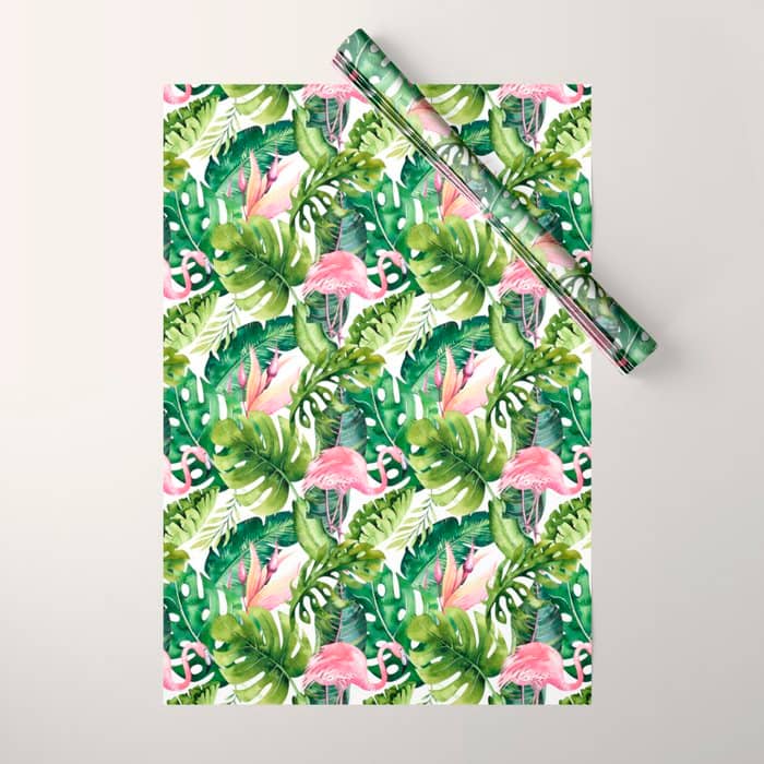 Flamingo Tropical, Colorful Tropical Jungle Monstera Painting, Watercolor Birds Banana Leaves Wrapping Paper