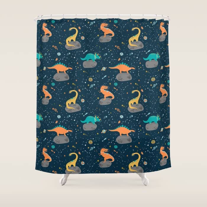 Dinosaurs Floating On An Asteroid Shower Curtain