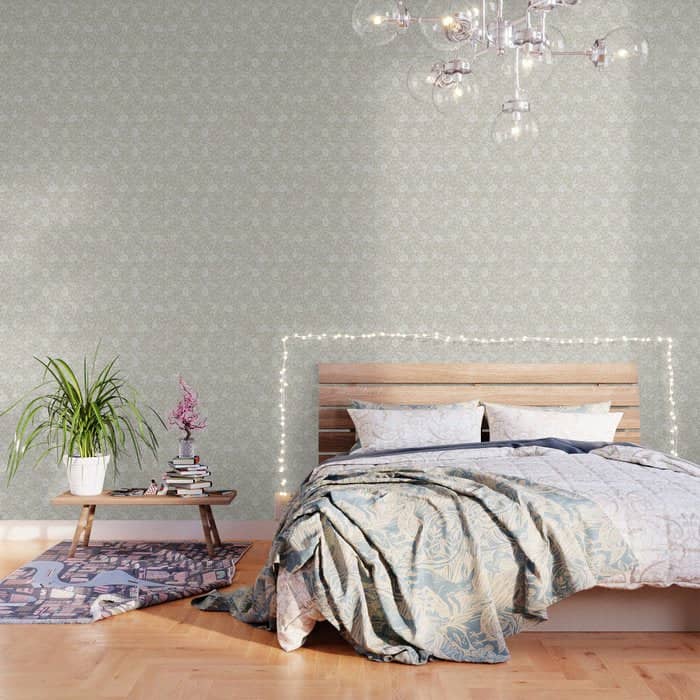 Vintage Elegant White Ivory Cream Swallows Floral Wallpaper