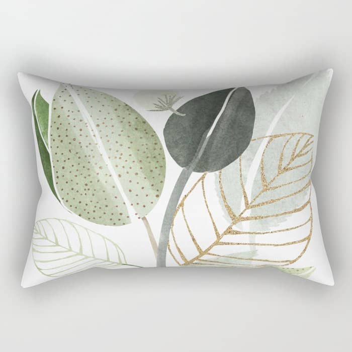 Forest Bouquet - Green Leaves Watercolor Rectangular Pillow