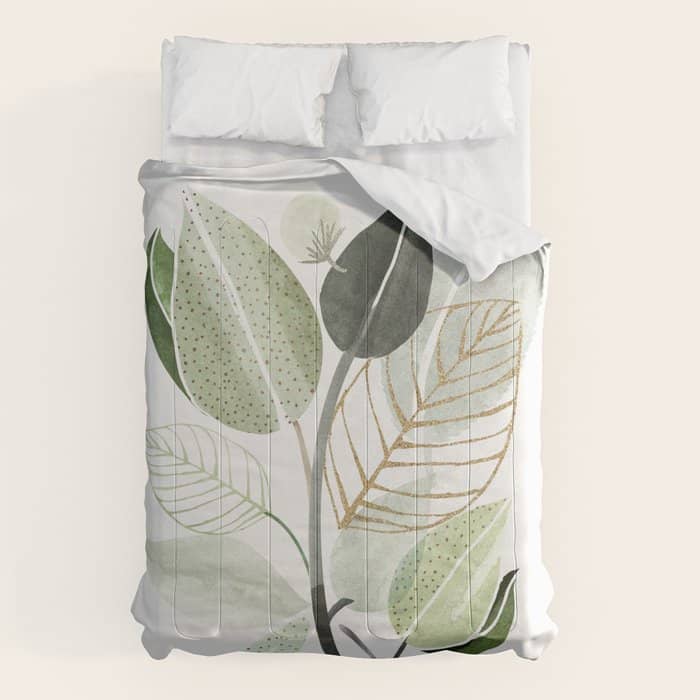 Forest Bouquet - Green Leaves Watercolor Comforter