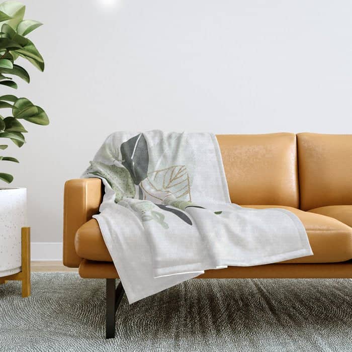 Forest Bouquet - Green Leaves Watercolor Throw Blanket