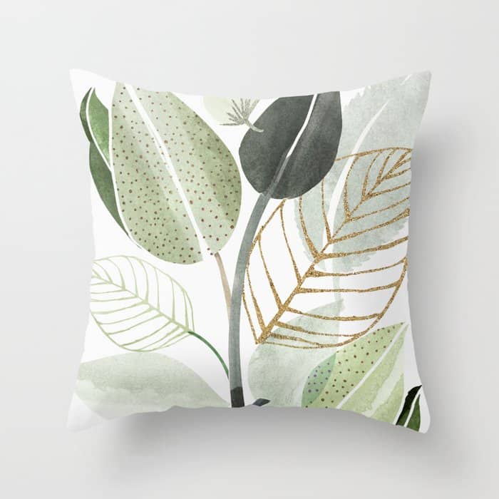 Forest Bouquet - Green Leaves Watercolor Throw Pillow