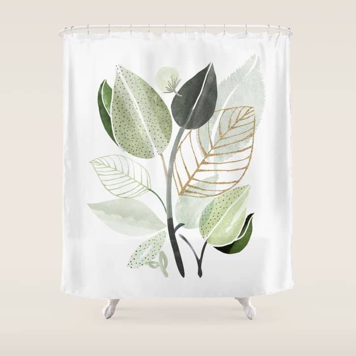 Forest Bouquet - Green Leaves Watercolor Shower Curtain