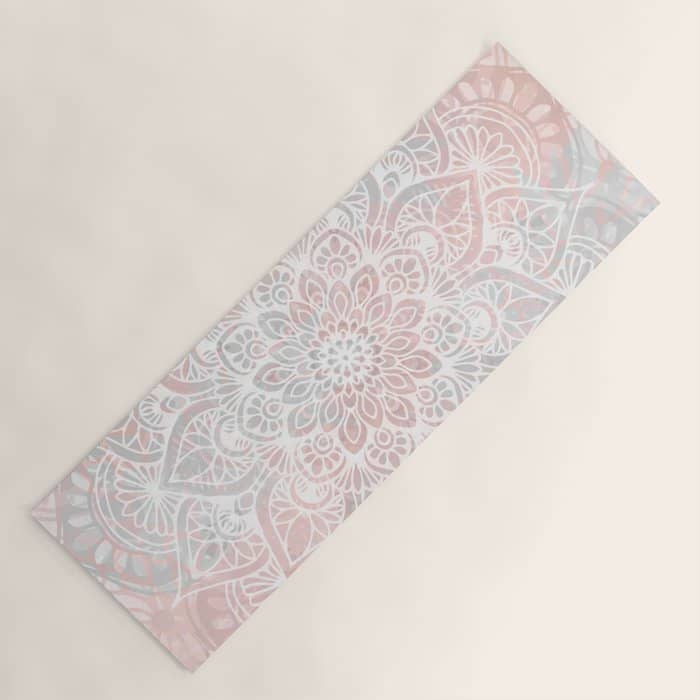 Mandala, Yoga, Love, Coral And Gray, Wall Art Boho Yoga Mat