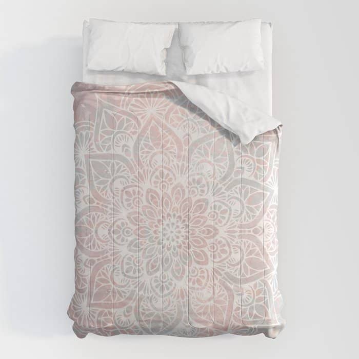 Mandala, Yoga, Love, Coral And Gray, Wall Art Boho Comforter