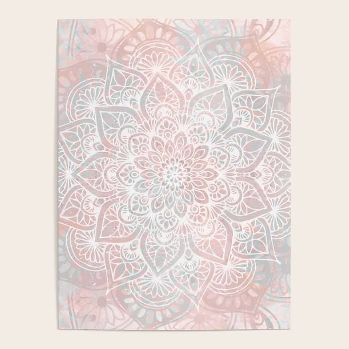 Mandala, Yoga, Love, Coral And Gray, Wall Art Boho Poster