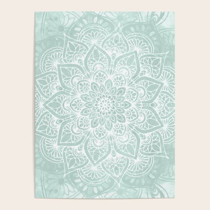 Mandala, Yoga, Love, Flower Of Life, Teal Green Poster
