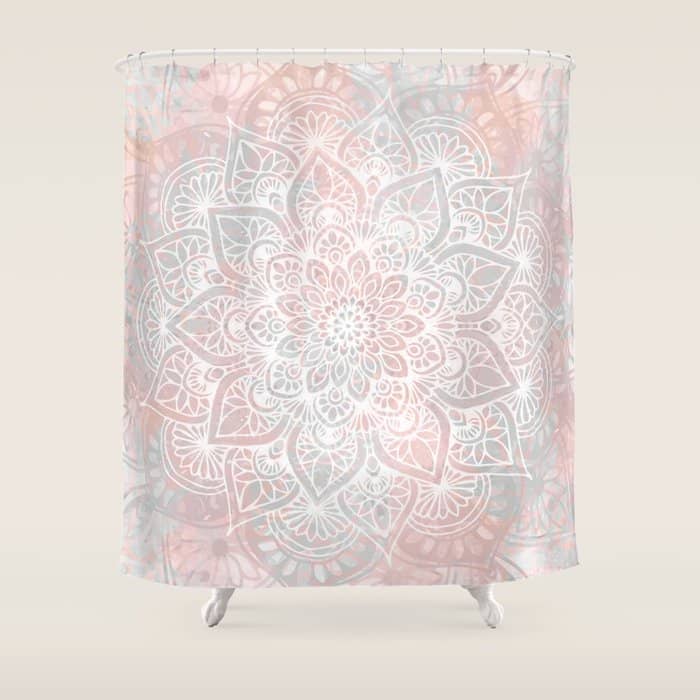 Mandala, Yoga, Love, Coral And Gray, Wall Art Boho Shower Curtain