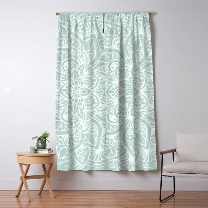 Mandala, Yoga, Love, Flower Of Life, Teal Green Window Curtain