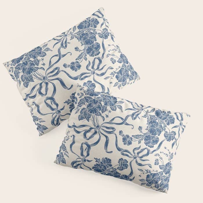 Chic Modern Vintage Ivory Navy Blue Floral Pattern Pillow Sham
