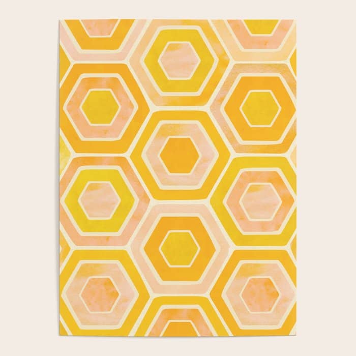 Golden Geometric Tiles Watercolor Poster
