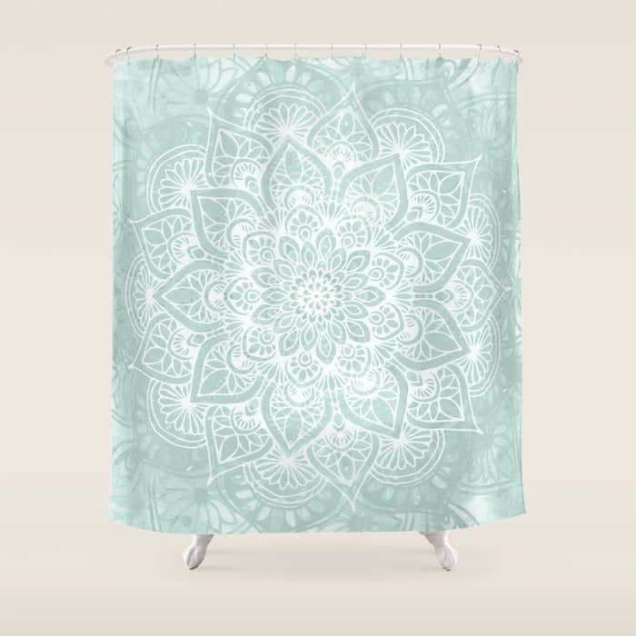 Mandala, Yoga, Love, Flower Of Life, Teal Green Shower Curtain