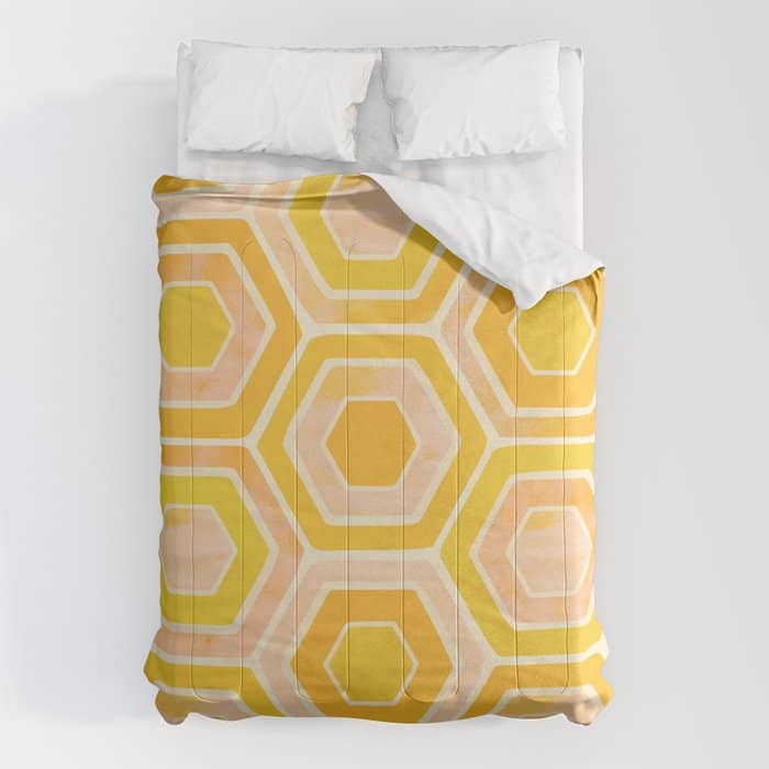 Golden Geometric Tiles Watercolor Comforter