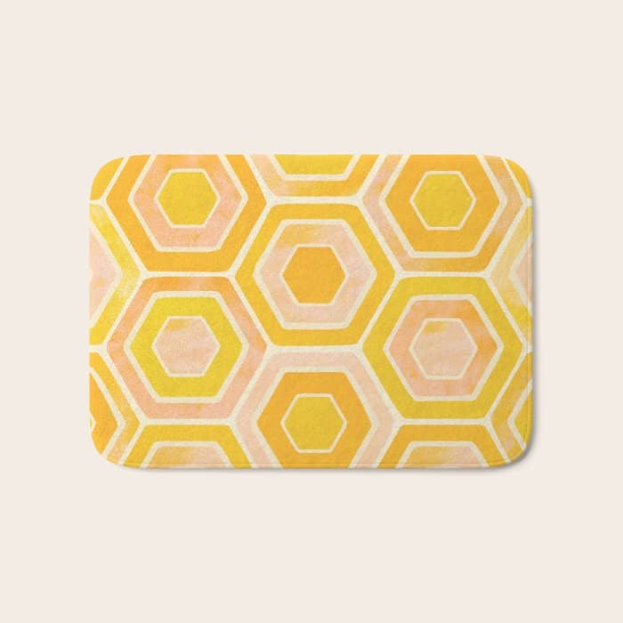 Golden Geometric Tiles Watercolor Bath Mat