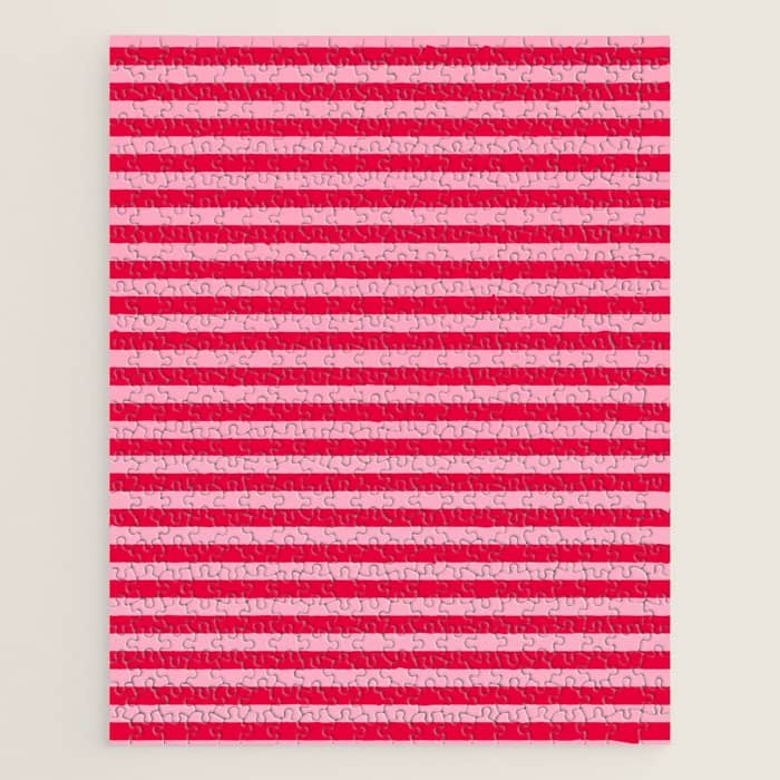 Retro, Beach, Colorful Stripes, Pink And Red Jigsaw Puzzle