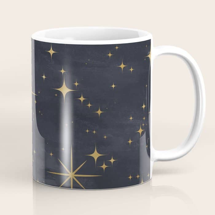 Gold Stars Black Ink Night Sky Magical Mid Century Pattern Coffee Mug