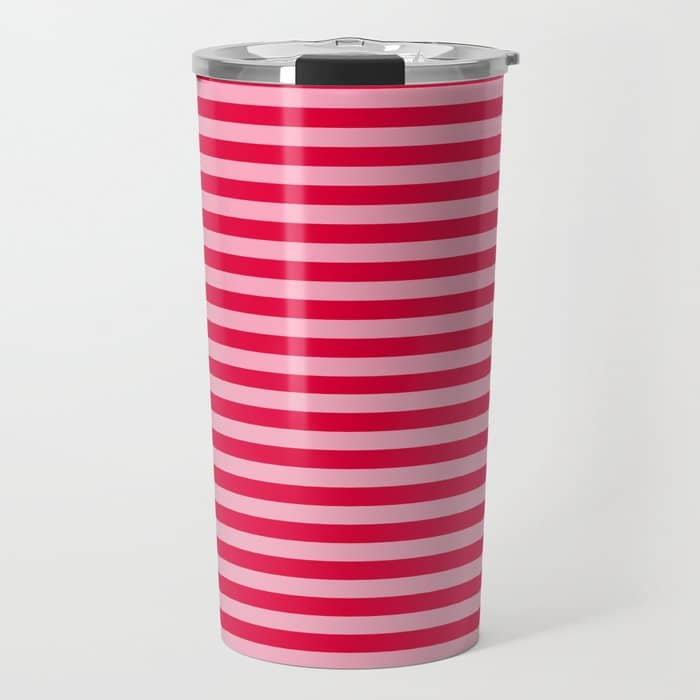 Retro, Beach, Colorful Stripes, Pink And Red Travel Mug
