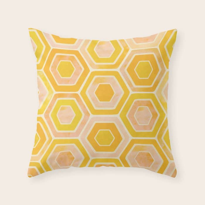 Golden Geometric Tiles Watercolor Throw Pillow