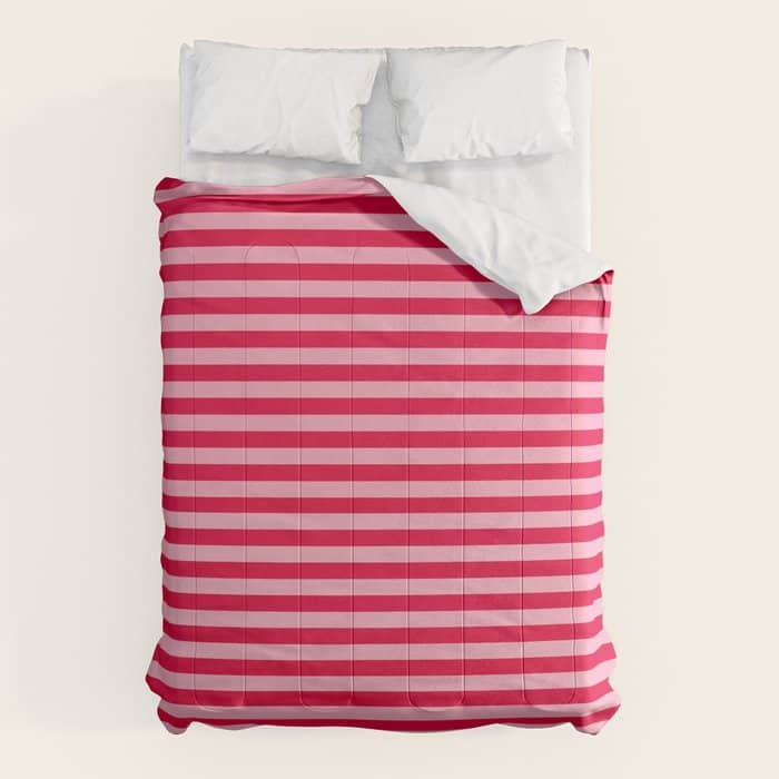 Retro, Beach, Colorful Stripes, Pink And Red Comforter