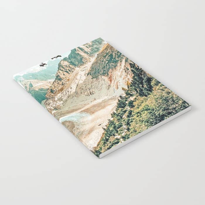 Apricity, Scenic Neutral Pastel Nature Travel Photography, Mountains Exotic Birds Landscape Path Notebook