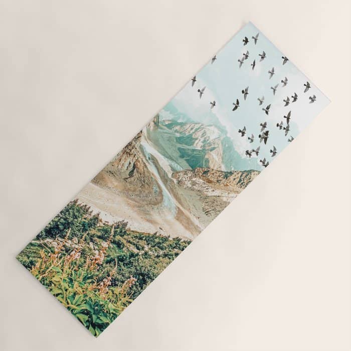 Apricity, Scenic Neutral Pastel Nature Travel Photography, Mountains Exotic Birds Landscape Path Yoga Mat