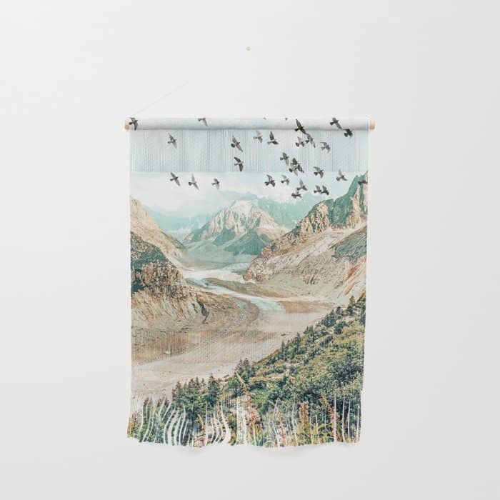 Apricity, Scenic Neutral Pastel Nature Travel Photography, Mountains Exotic Birds Landscape Path Wall Hanging